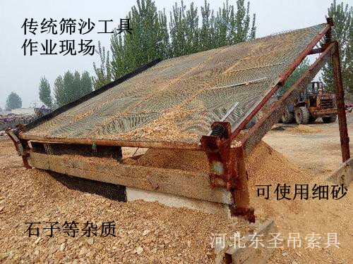 傳統篩沙工具使用現場,低效且細砂質量差